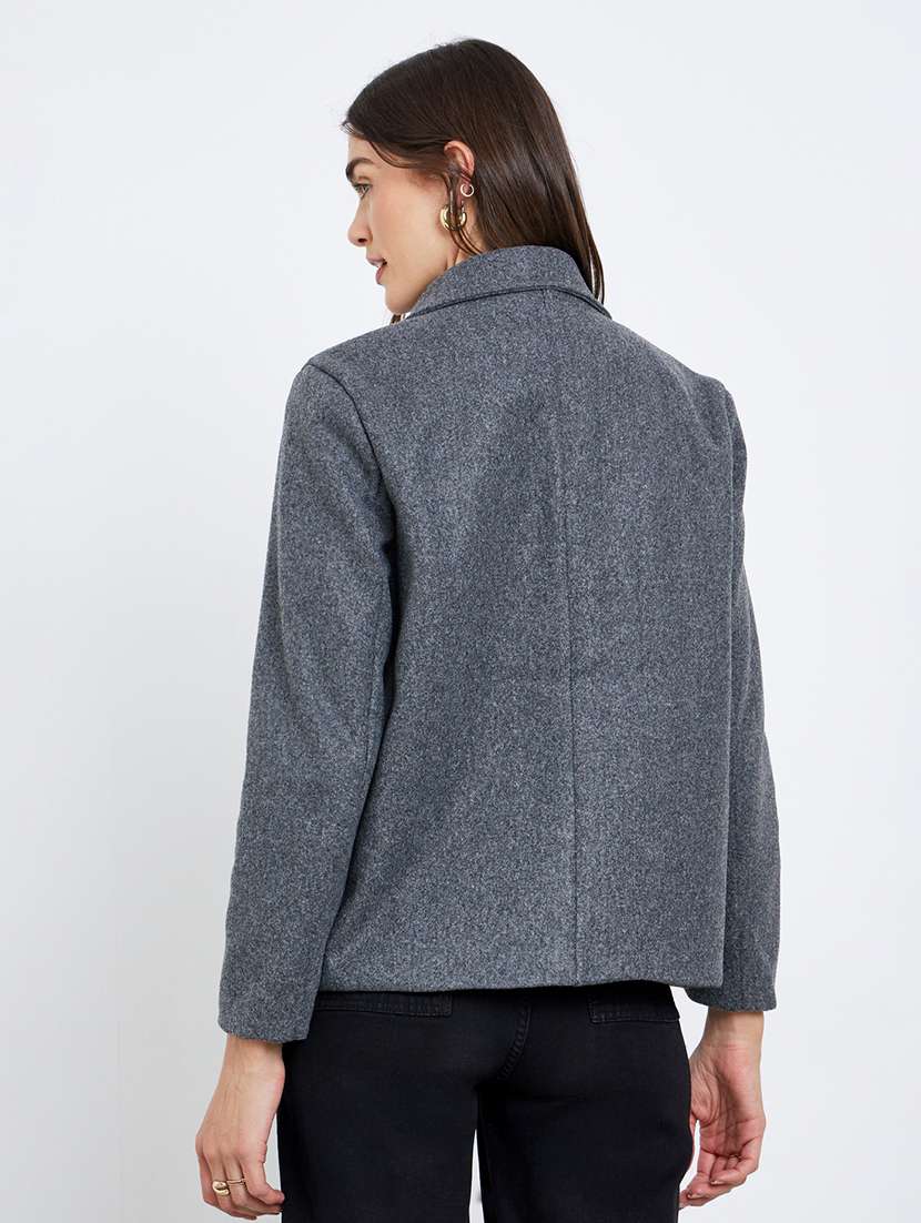 women solid lapel neck long sleeve coat - 22220020 -  Standard Image - 1