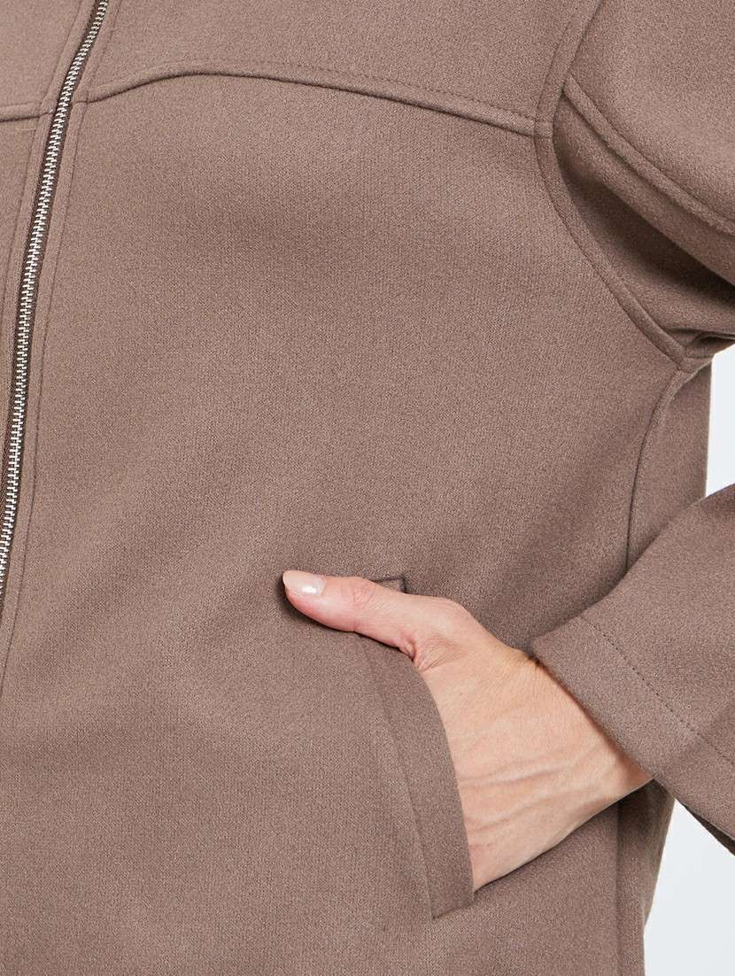 women solid collared long sleeve oversized jacket - 22220021 -  Standard Image - 4