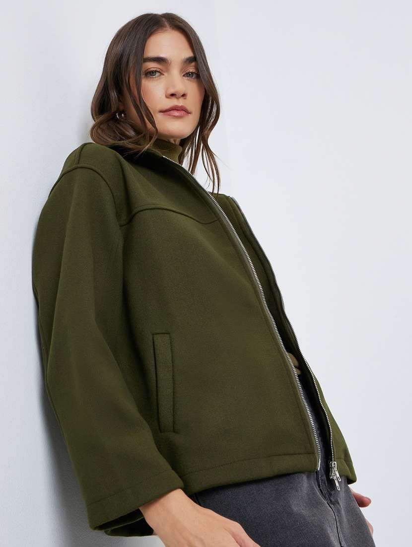 women solid collared long sleeve oversized jacket - 22220022 -  Standard Image - 1