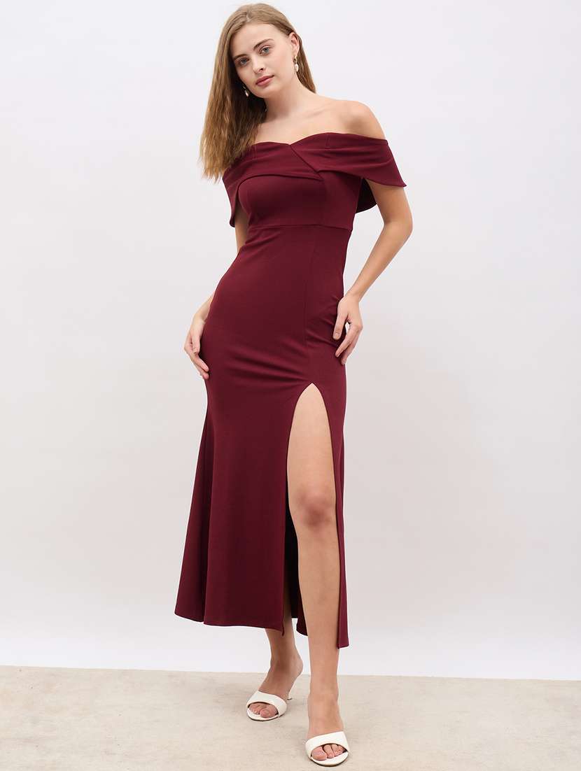 women solid off shoulder sheath dress - 22220023 -  Standard Image - 1