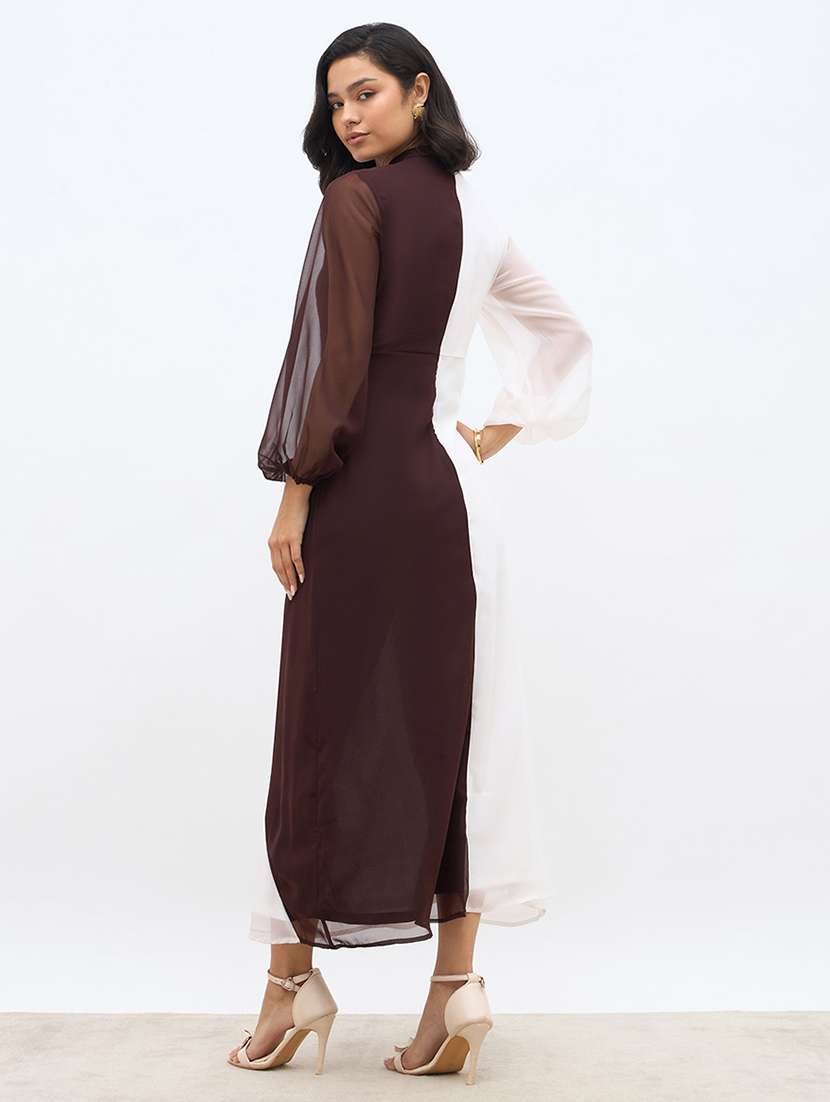women color blocked puff sleeve  a-line dress - 22220034 -  Standard Image - 4