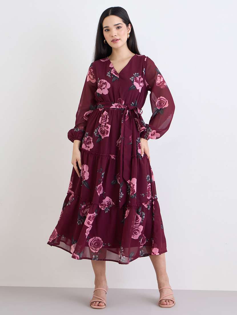 women floral print puff sleeve tiered dress - 22220035 -  Standard Image - 1