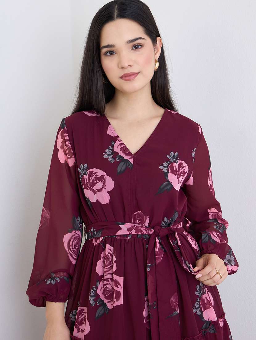 women floral print puff sleeve tiered dress - 22220035 -  Standard Image - 4