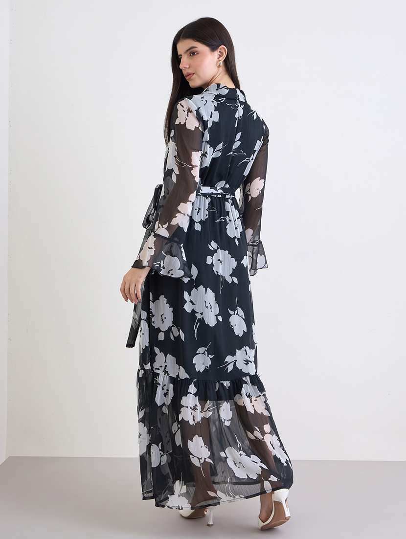 women floral print bell sleeve wrap dress - 22220036 -  Standard Image - 1
