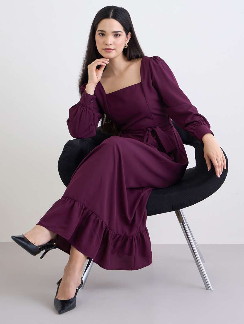 women solid puff sleeve tiered dress - 22220038 -  Standard Image - 1