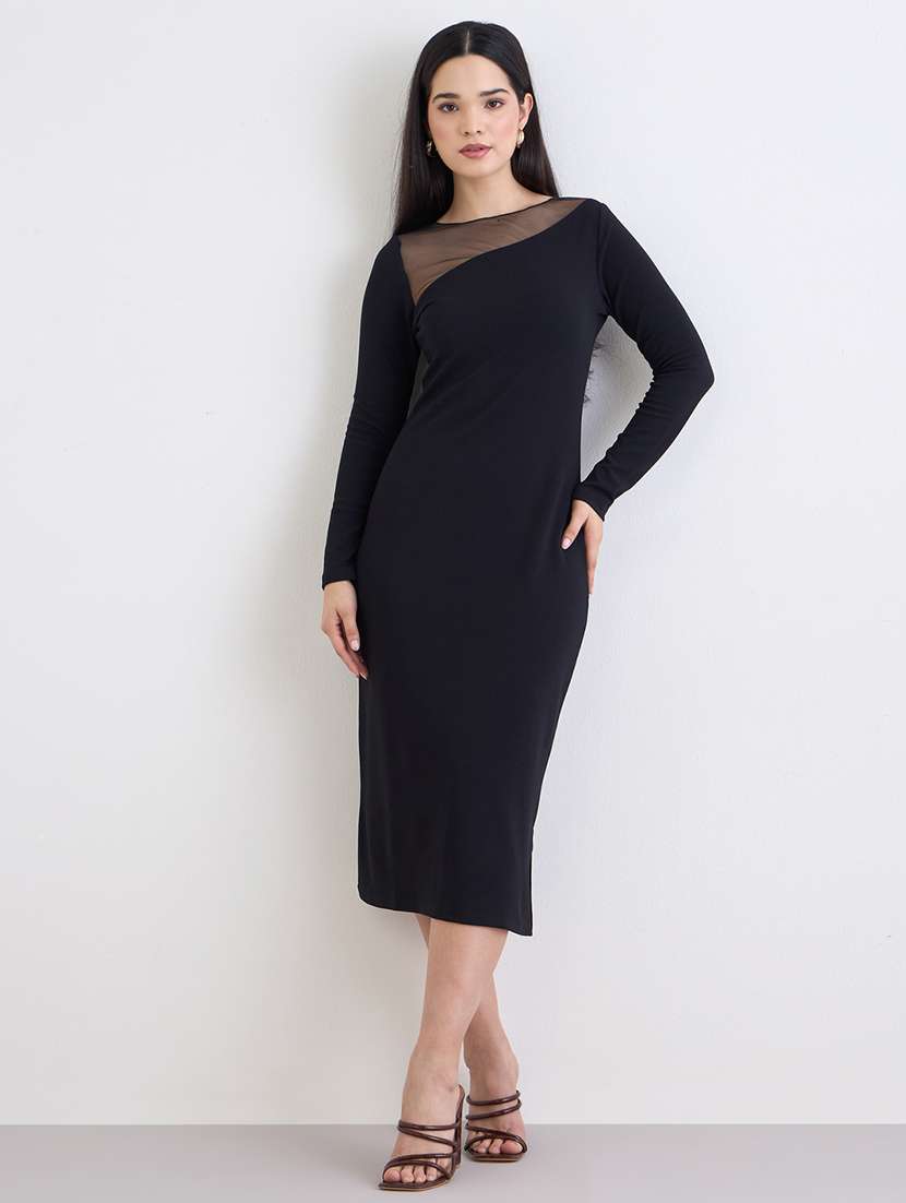women solid long sleeve bodycon dress - 22220041 -  Standard Image - 1