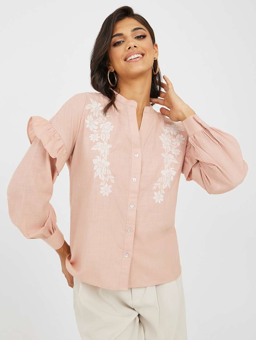 women embroidered puff sleeve regular shirt - 22220047 -  Standard Image - 1