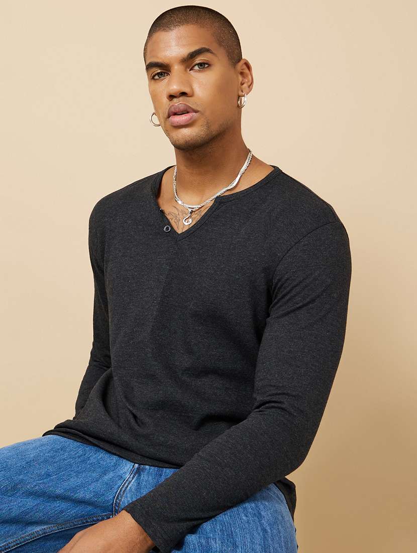 men solid long sleeve regular fit t-shirt - 22220066 -  Standard Image - 1