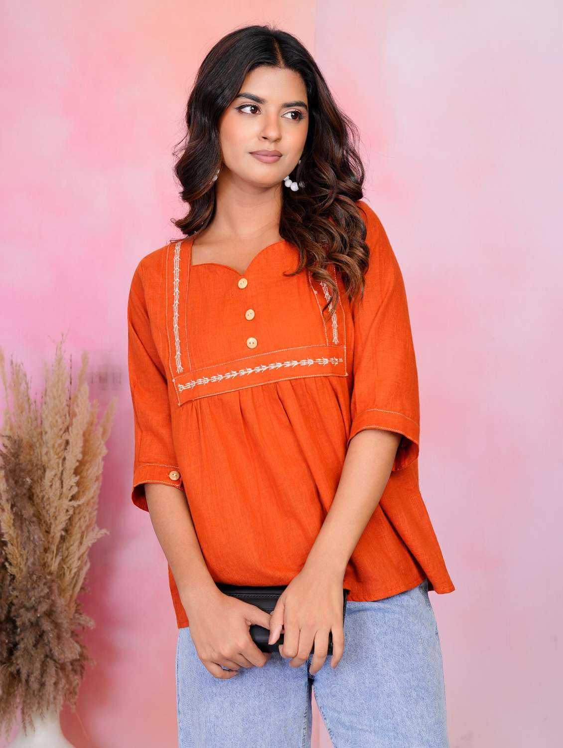 women solid three quarter sleeve a-line tunic - 22220082 -  Standard Image - 4