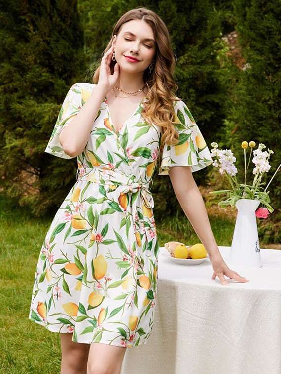women floral print flared sleeve a-line dress - 22220084 -  Standard Image - 1