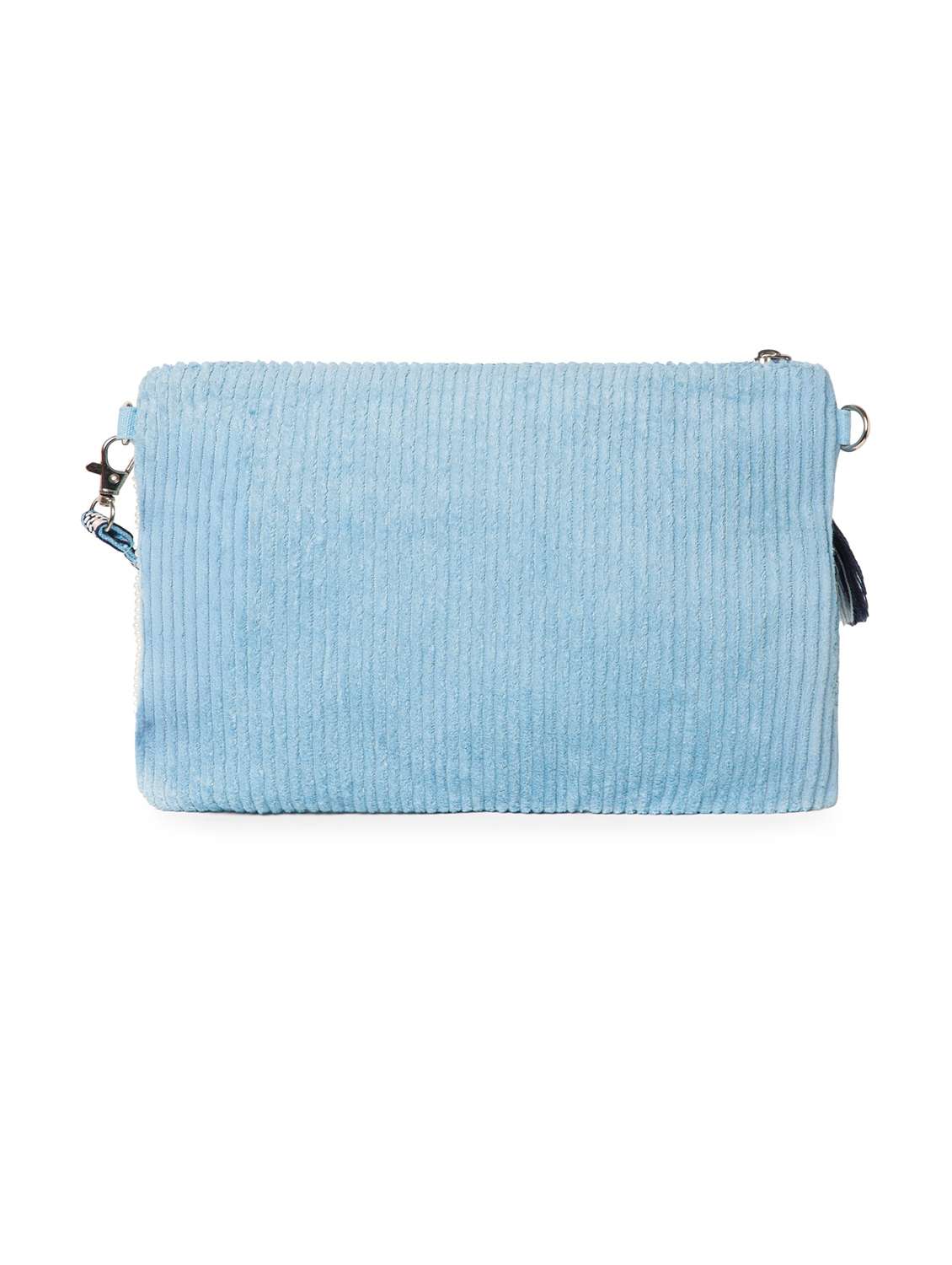 embroidered blue embellished clutch with tassels - 22220089 -  Standard Image - 1