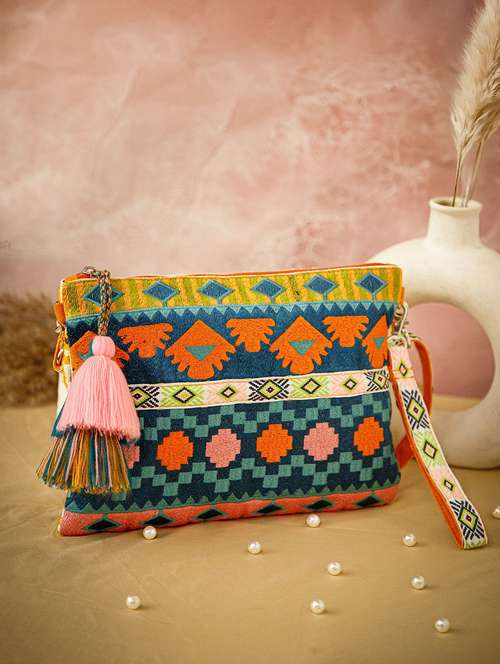 embroidered sling bag with tribal design - 22220090 -  Standard Image - 0
