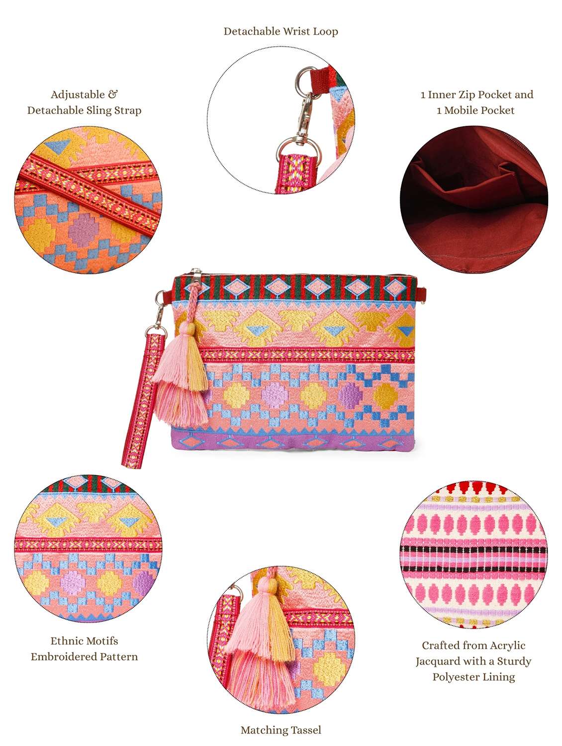 women embroidered sling bag with tassels - 22220091 -  Standard Image - 4