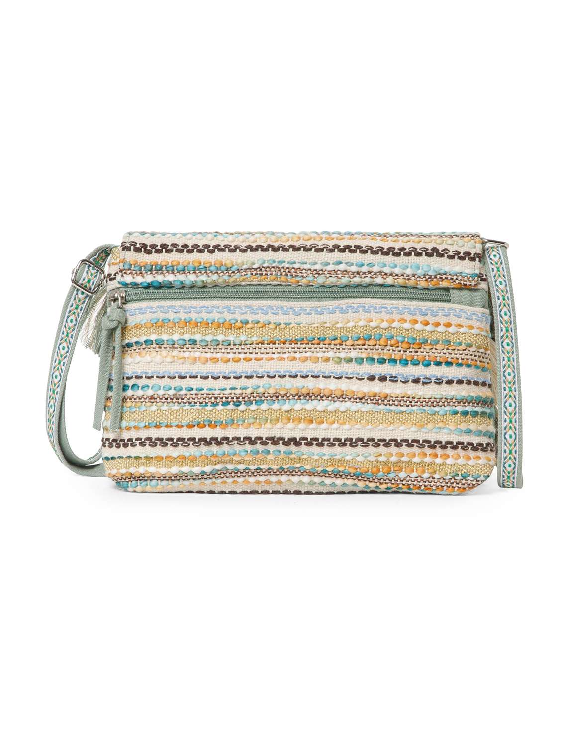  women striped cotton sling bag with tassels - 22220094 -  Standard Image - 1