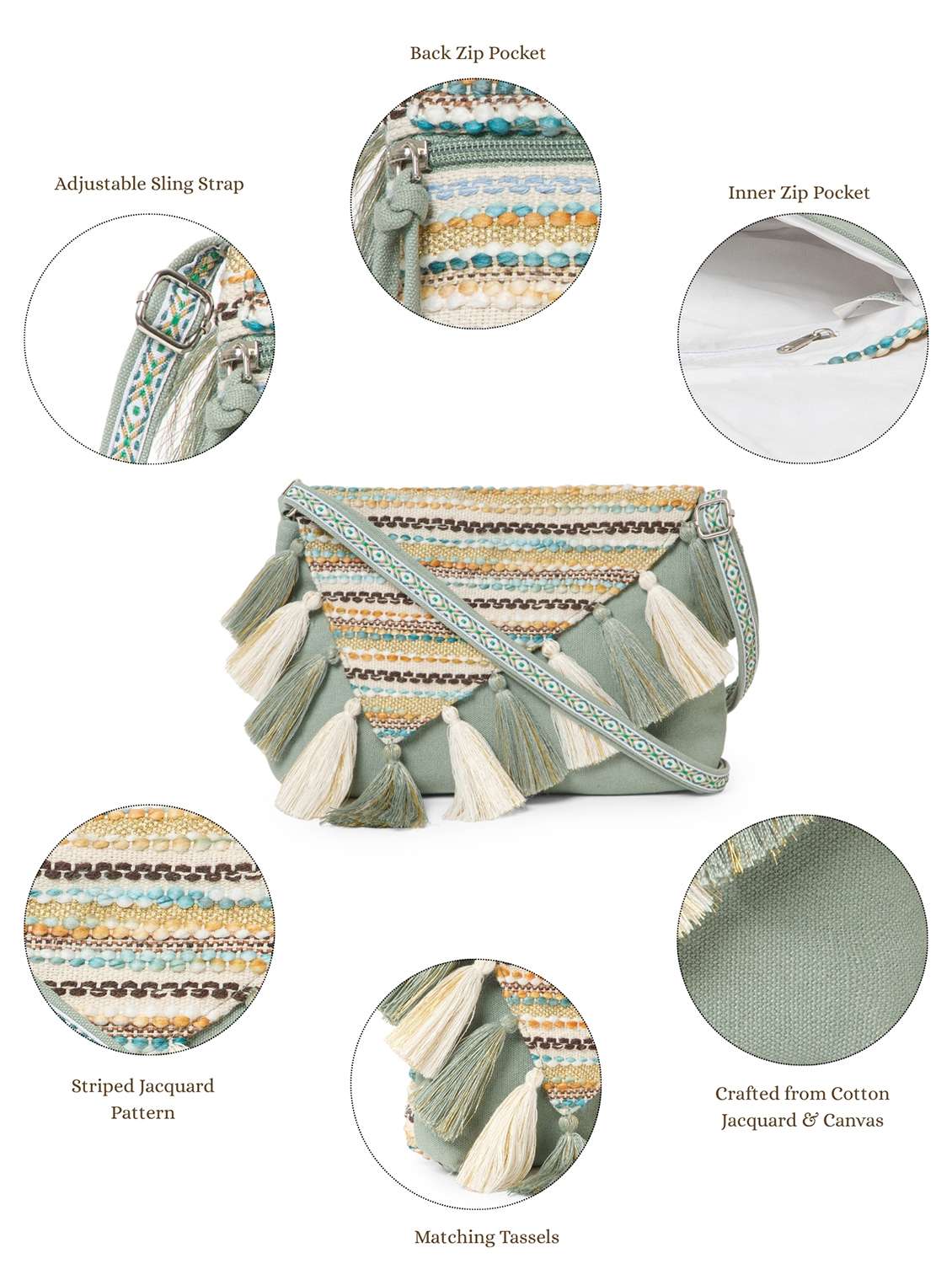  women striped cotton sling bag with tassels - 22220094 -  Standard Image - 4