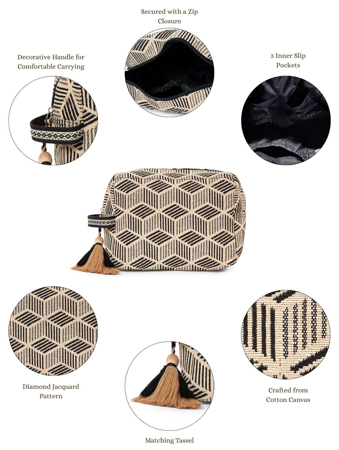  women  beige cotton jacquard pattern accessory bag - 22220104 -  Standard Image - 4