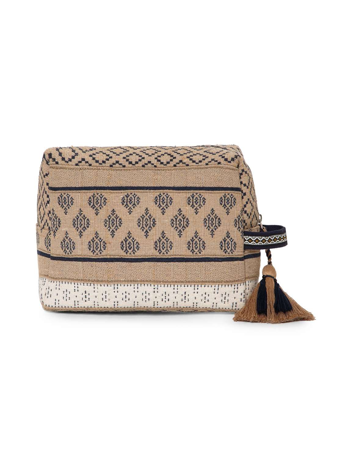 beige chevron cotton travel accessory bag - 22220105 -  Standard Image - 1