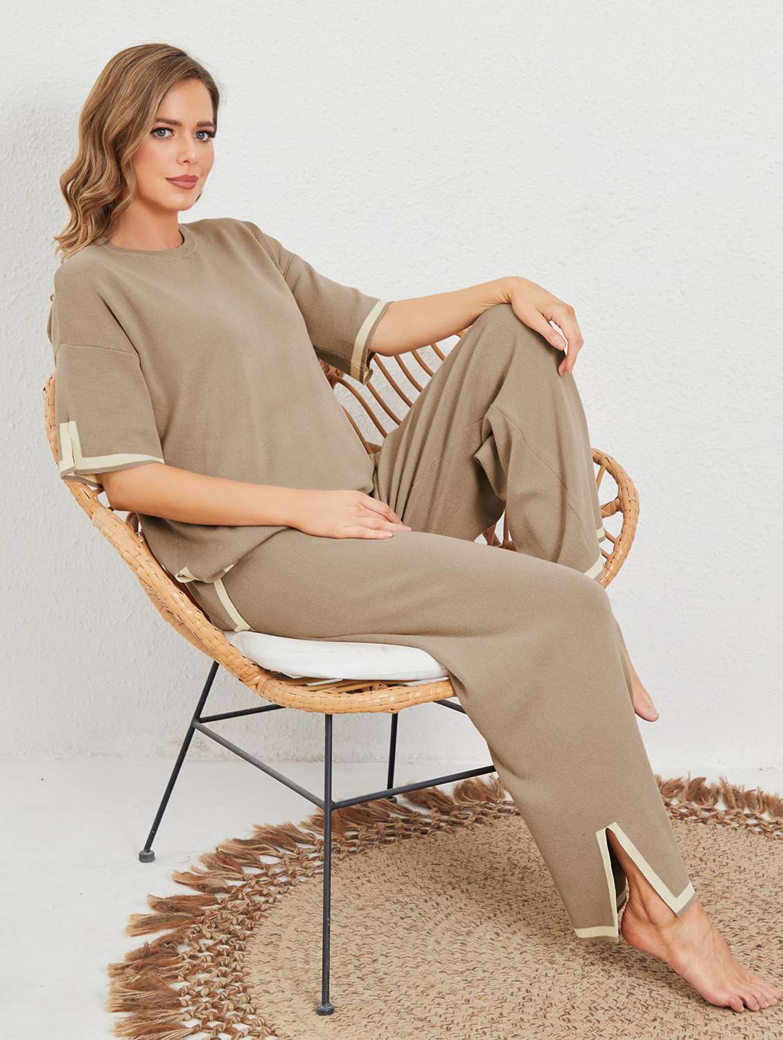 women solid top and trouser co-ord set - 22220117 -  Standard Image - 4