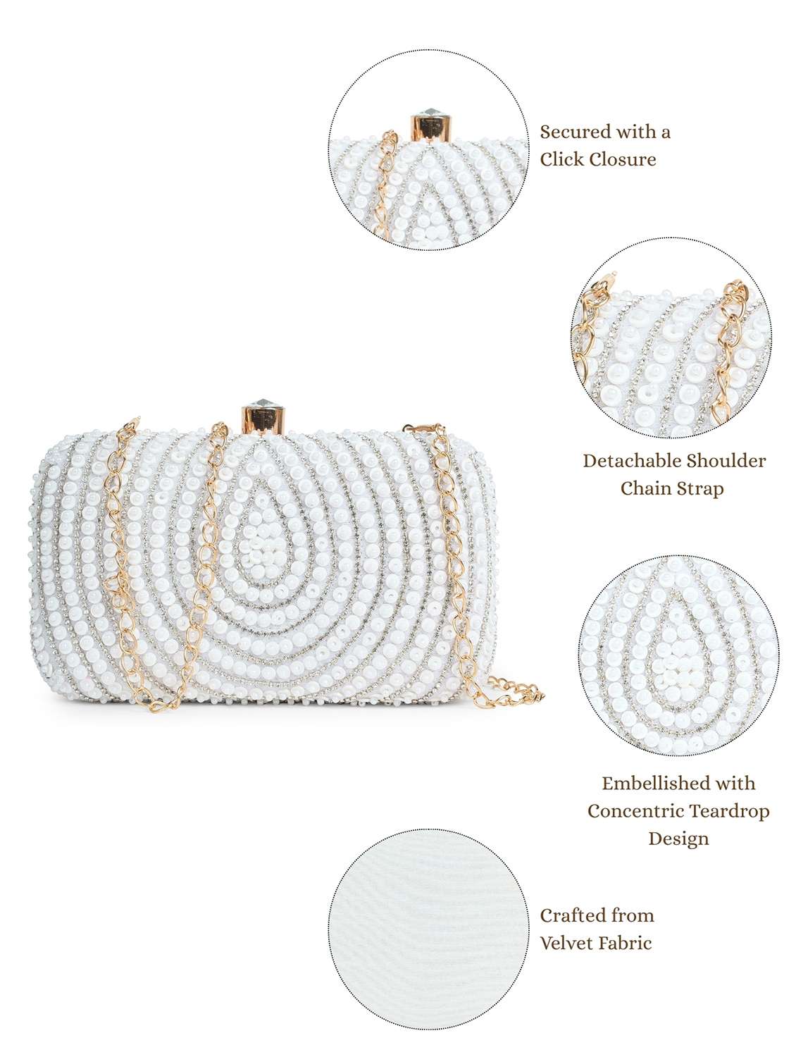 women embellished white clutch with detachable strap - 22220127 -  Standard Image - 4