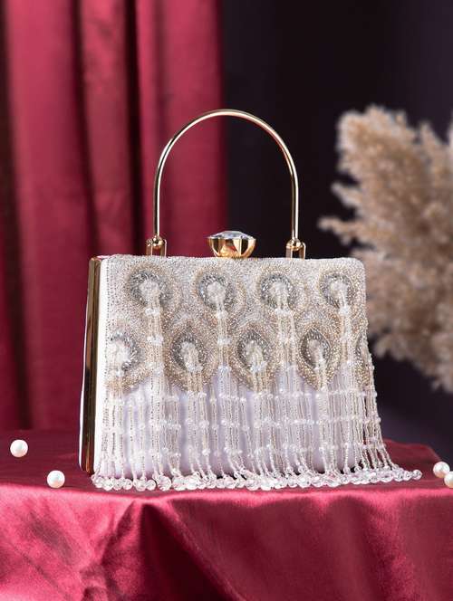 white embellished velvet party box clutch - 22220128 -  Standard Image - 0