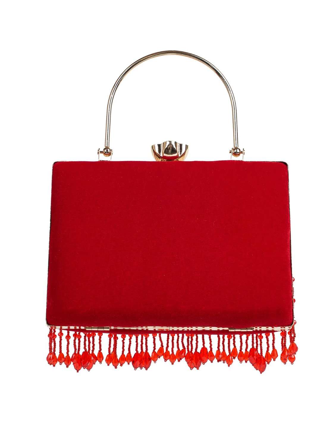 red embellished velvet box clutch with handle - 22220130 -  Standard Image - 1