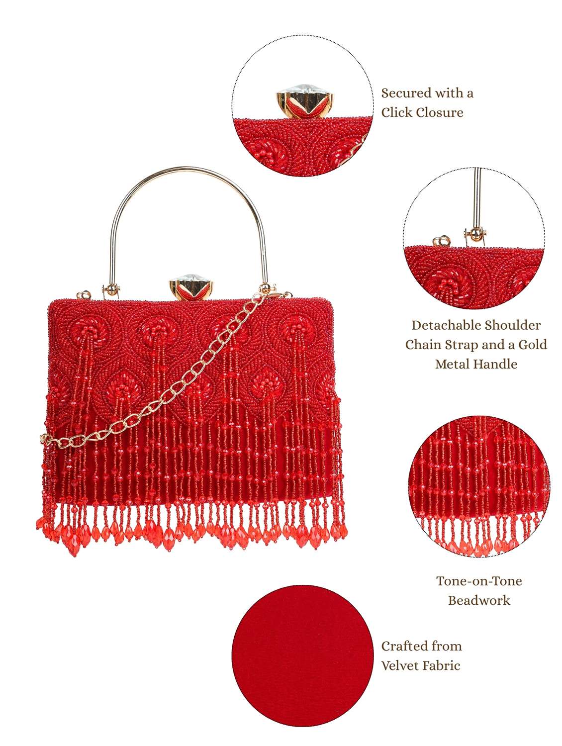 red embellished velvet box clutch with handle - 22220130 -  Standard Image - 4