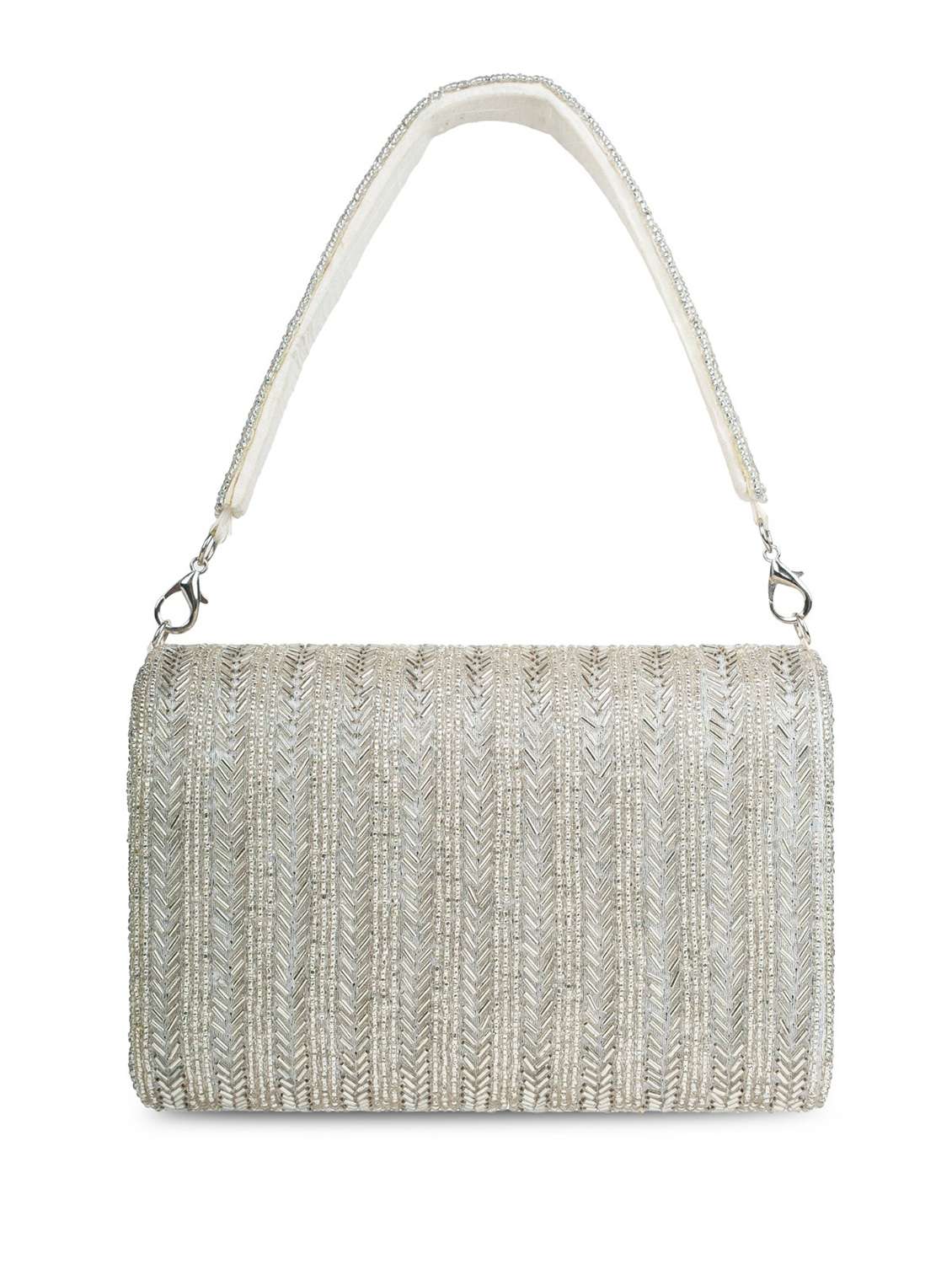 women silver embellished fold over clutch - 22220132 -  Standard Image - 1