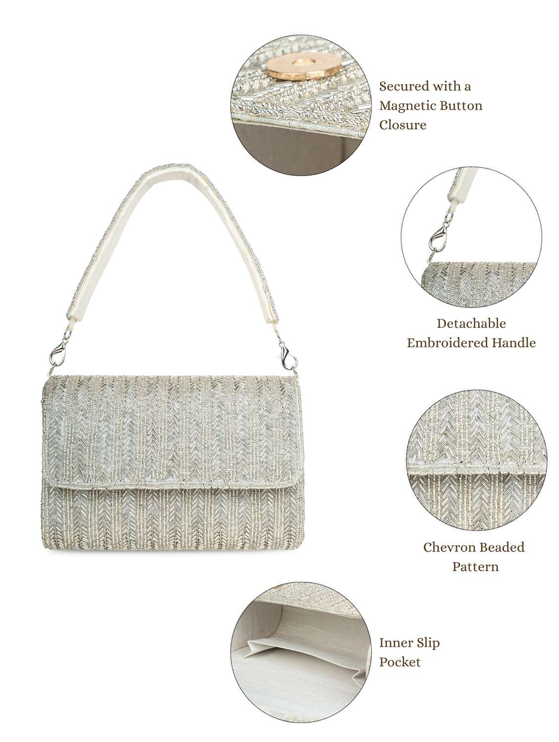 women silver embellished fold over clutch - 22220132 -  Standard Image - 4