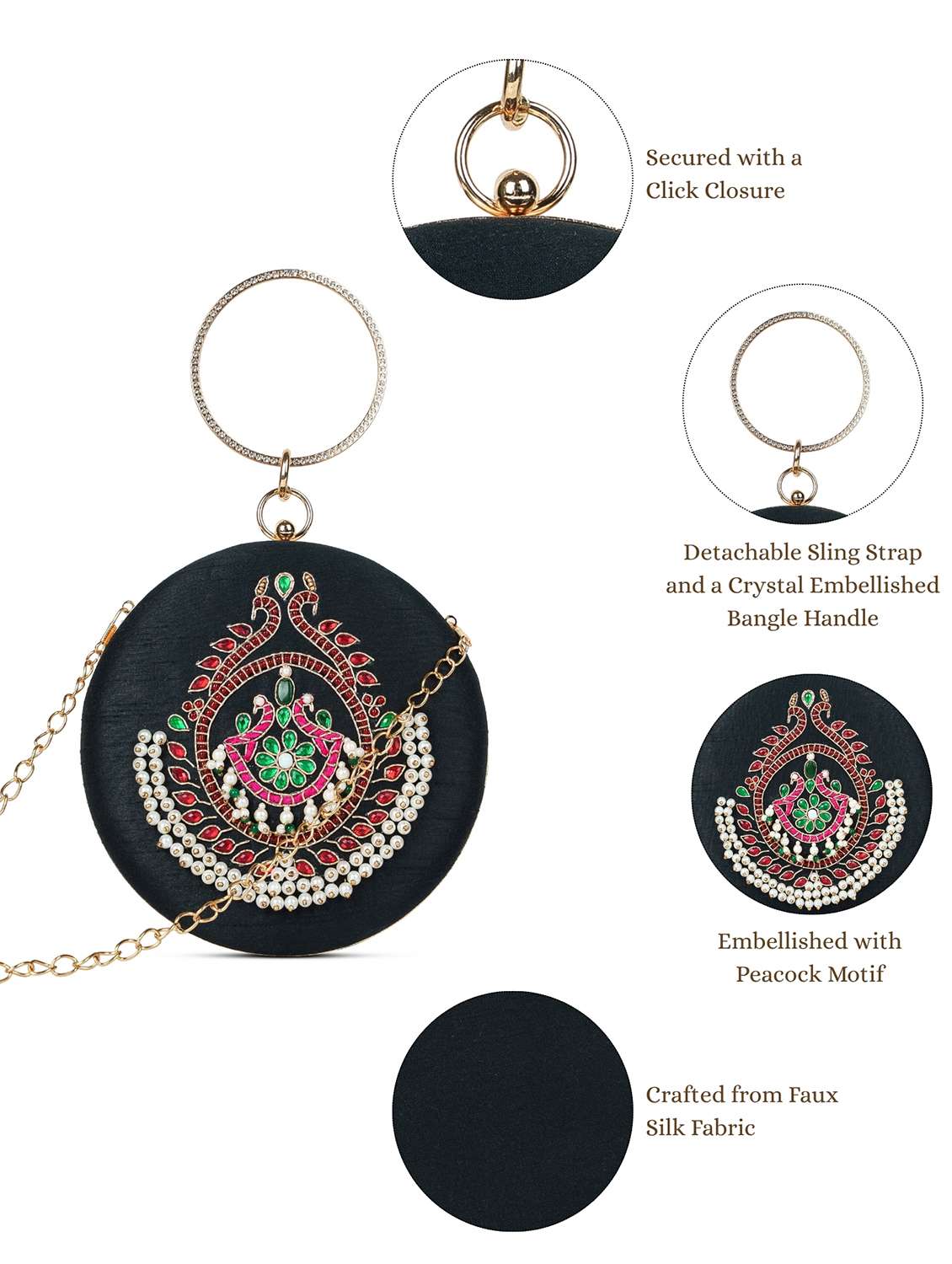 women embellished black faux silk party clutch - 22220133 -  Standard Image - 4