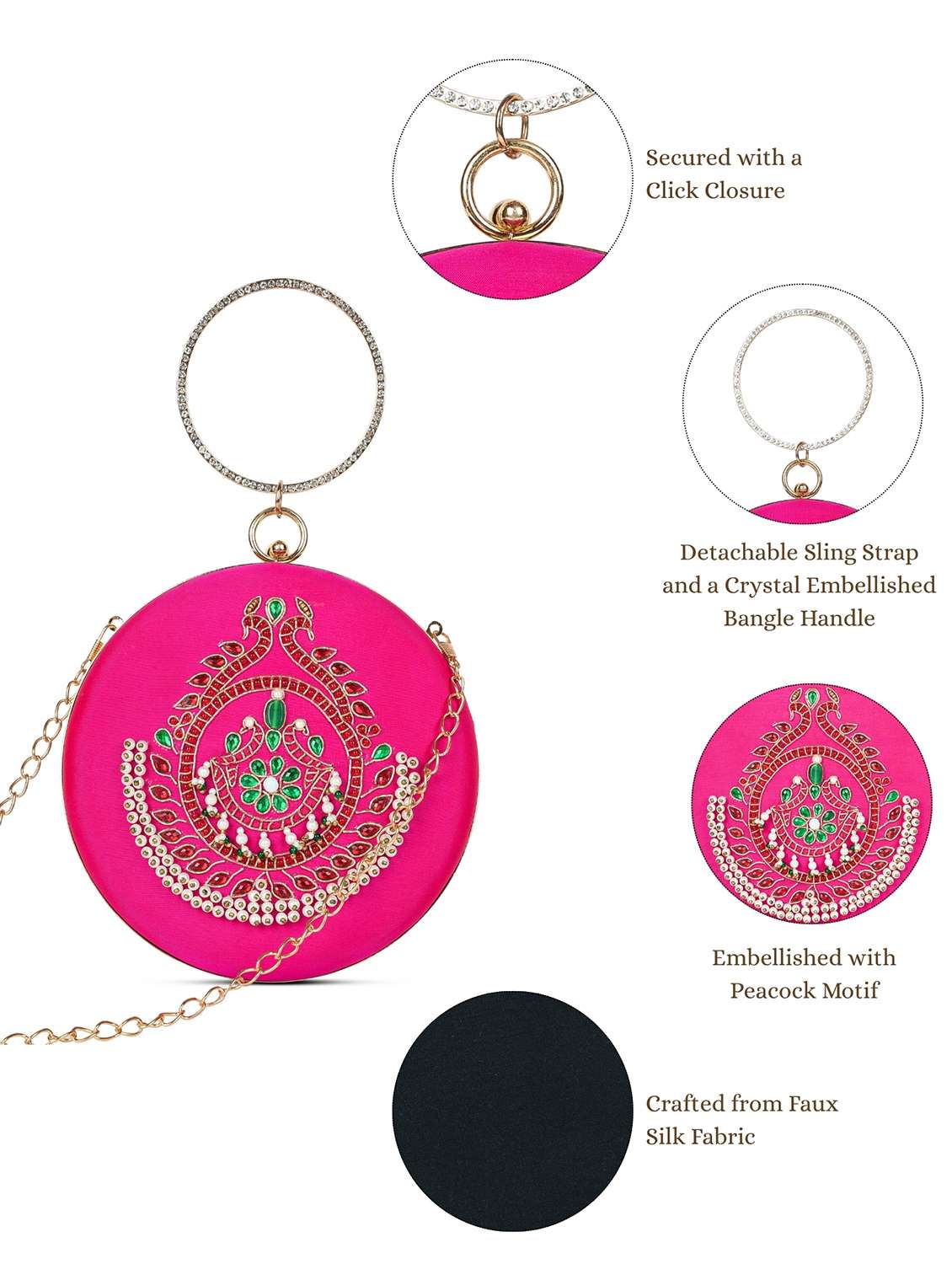 women magenta embellished clutch with sling strap - 22220134 -  Standard Image - 4