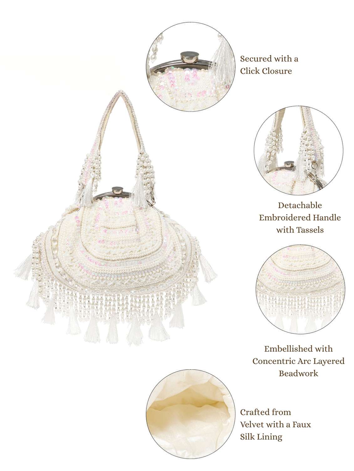 women embellished cream velvet clutch with tassels - 22220135 -  Standard Image - 4