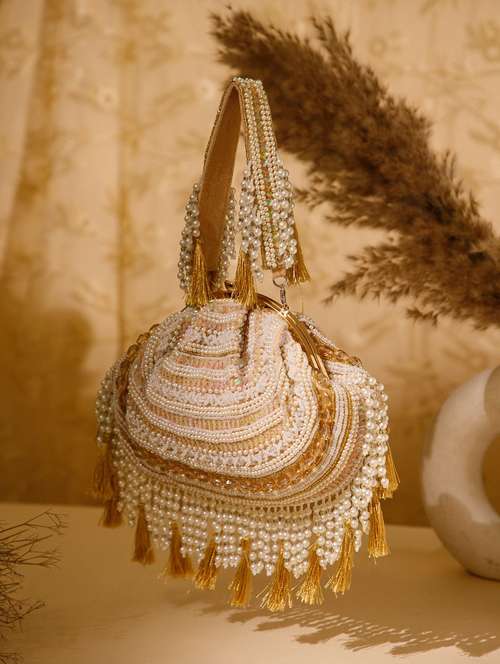 women gold embellished velvet party clutch with tassels - 22220136 -  Standard Image - 0