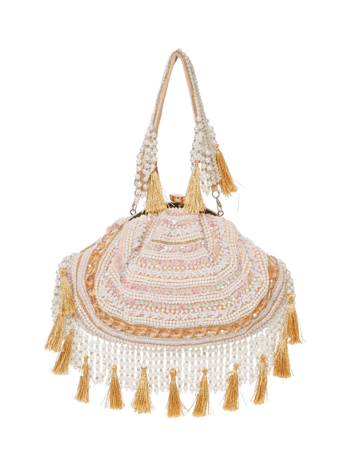 women gold embellished velvet party clutch with tassels - 22220136 -  Standard Image - 1