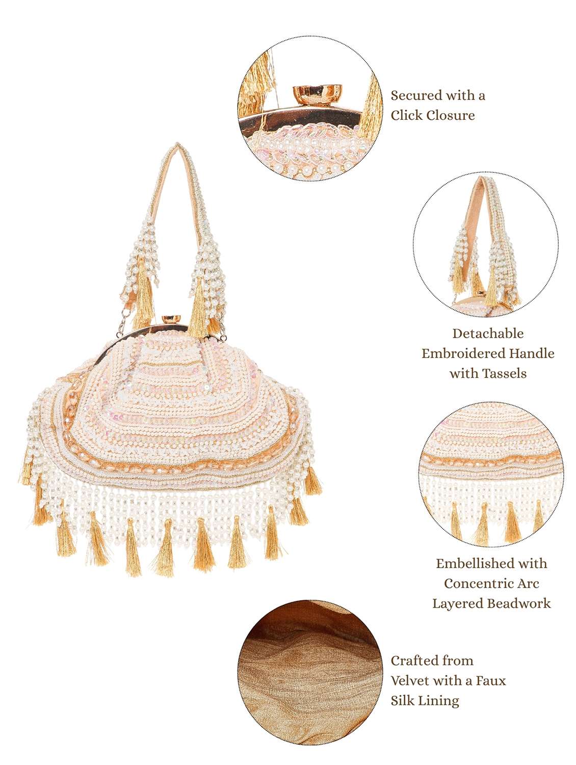 women gold embellished velvet party clutch with tassels - 22220136 -  Standard Image - 4