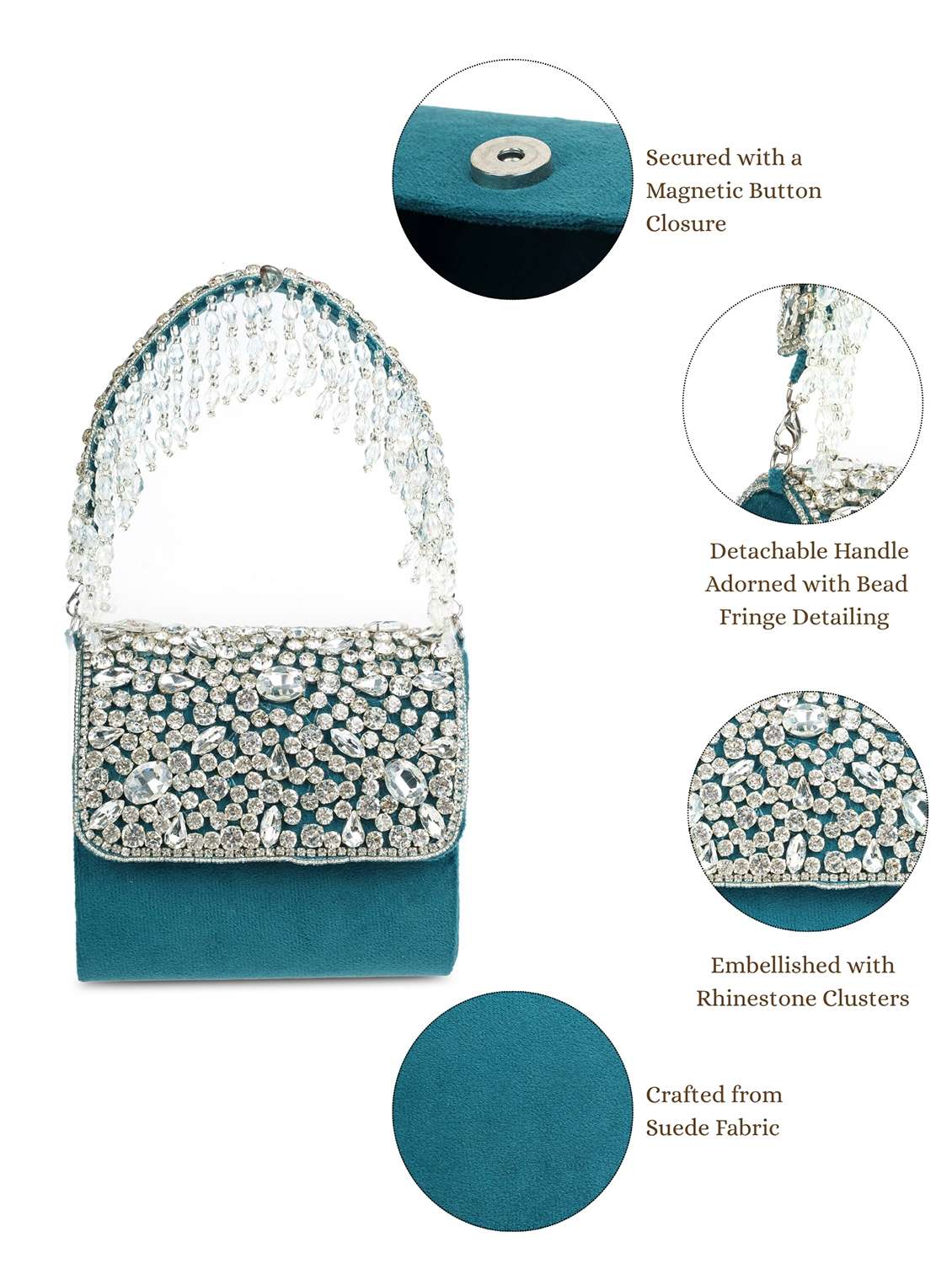 women teal embellished suede clutch  - 22220138 -  Standard Image - 4