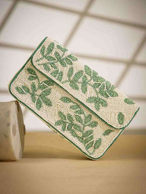 women green embellished fold over clutch  - 22220139 -  Standard Image - 0