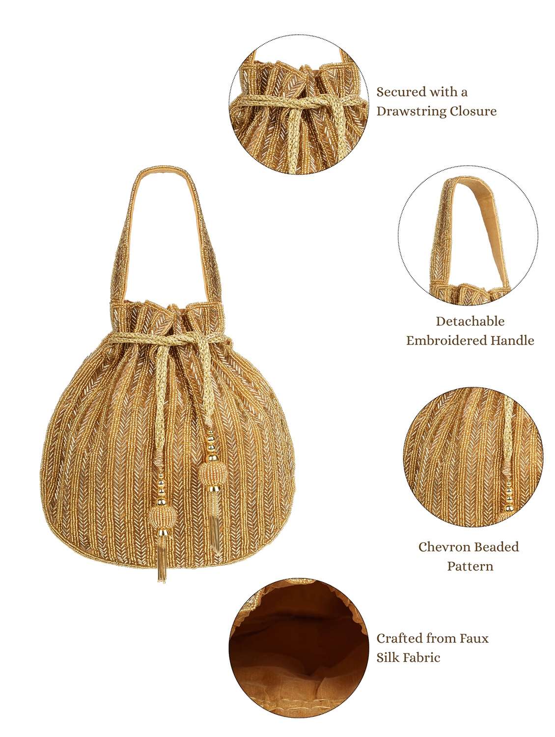 gold embroidery faux silk potli bag - 22220142 -  Standard Image - 4