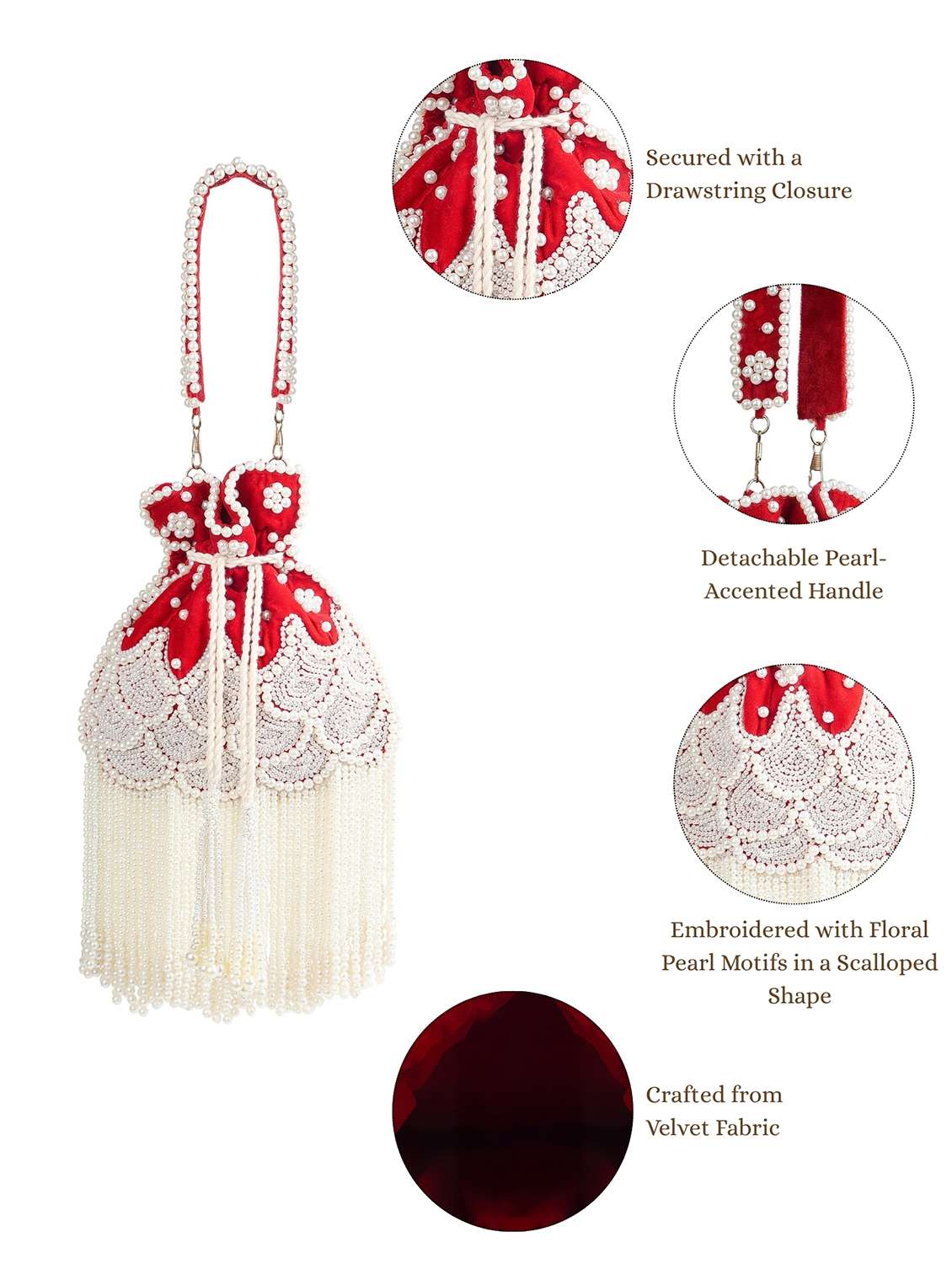 red velvet embroidery floral potli bag - 22220143 -  Standard Image - 4