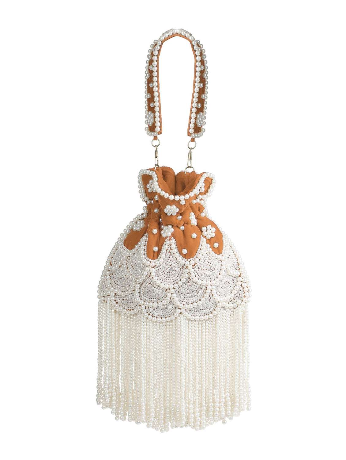 embroidered pearl velvet potli with tassels - 22220144 -  Standard Image - 1