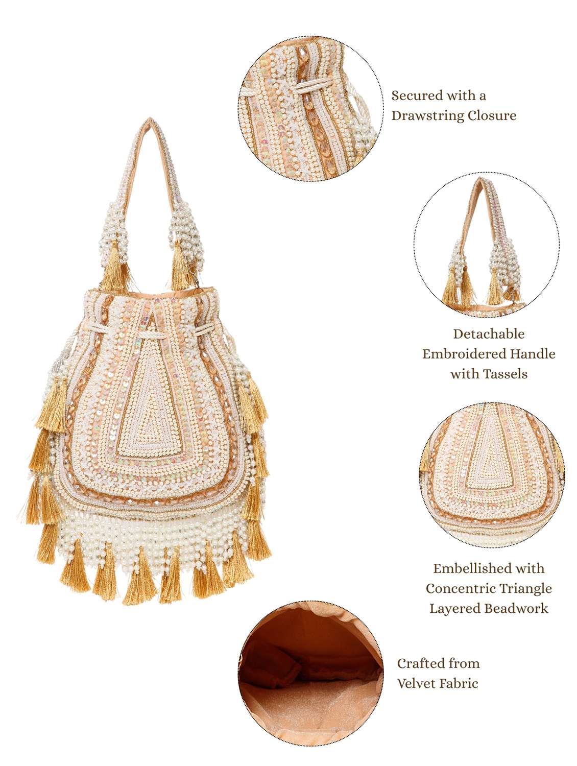 embroidered velvet ethnic potli with tassels - 22220145 -  Standard Image - 4