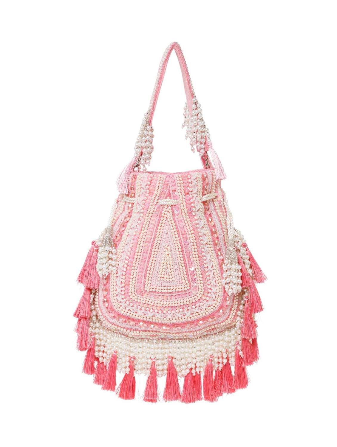 pink embellished velvet beaded potli bag - 22220146 -  Standard Image - 1