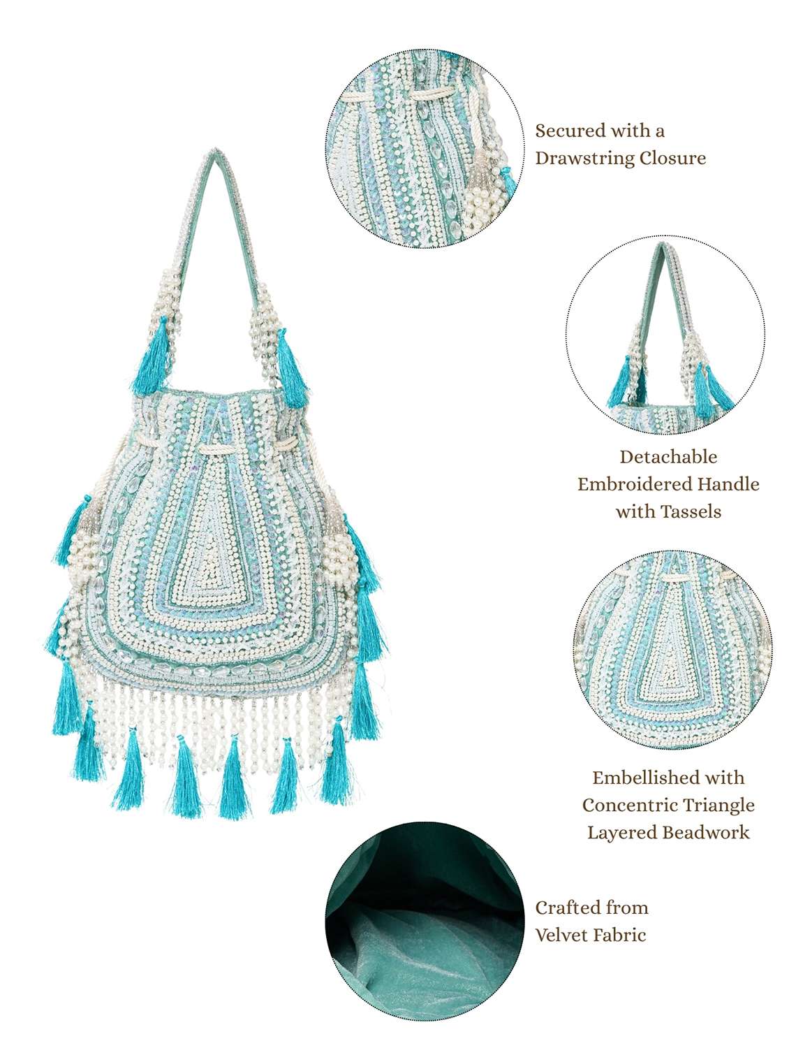 ethnic embroidered velvet potli with tassels  - 22220147 -  Standard Image - 4