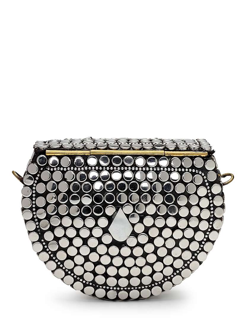 embellished silver metal clutch with chain strap - 22220151 -  Standard Image - 1