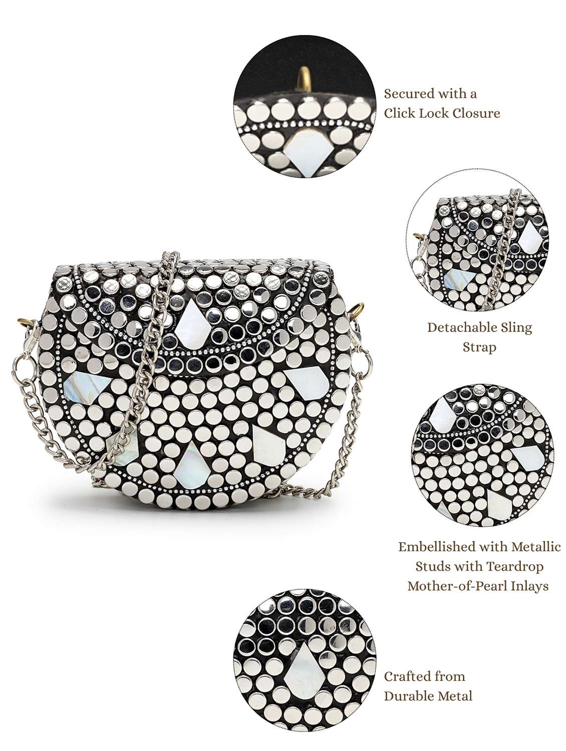 embellished silver metal clutch with chain strap - 22220151 -  Standard Image - 4