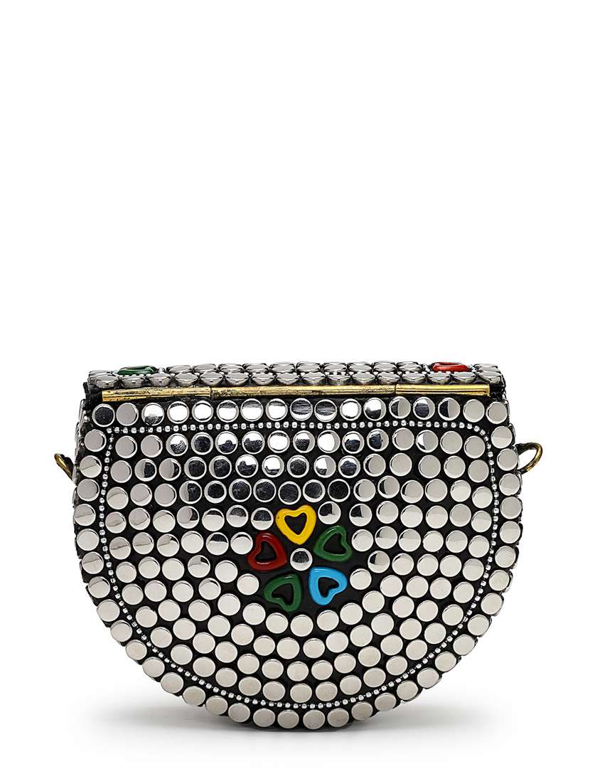 embellished silver metal clutch with chain strap - 22220153 -  Standard Image - 1