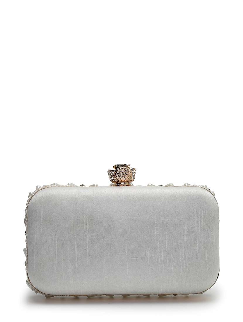 off white embellished clutch with detachable strap - 22220155 -  Standard Image - 1