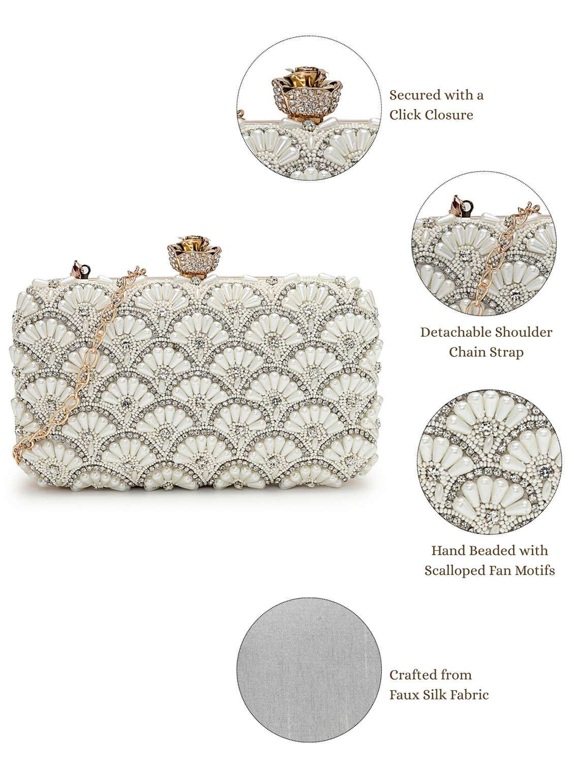 off white embellished clutch with detachable strap - 22220155 -  Standard Image - 4