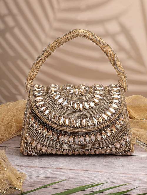 gold embellished party clutch with bead work - 22220158 -  Standard Image - 0