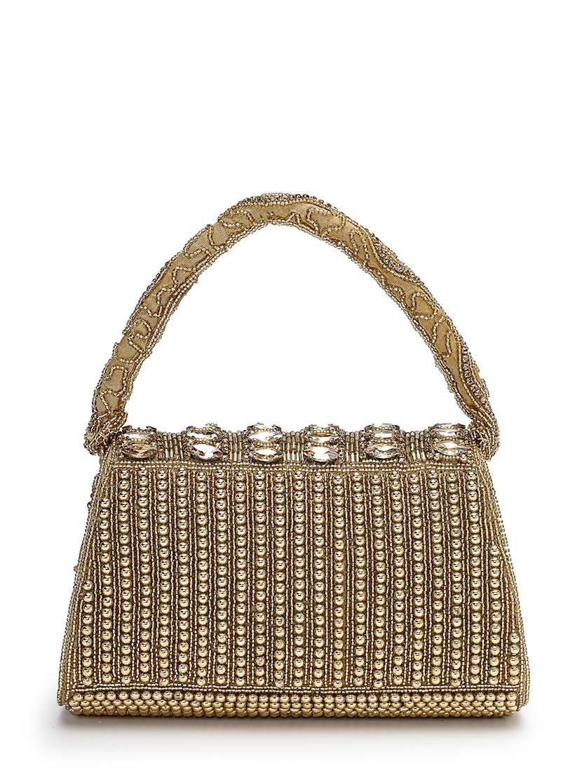 gold embellished party clutch with bead work - 22220158 -  Standard Image - 1