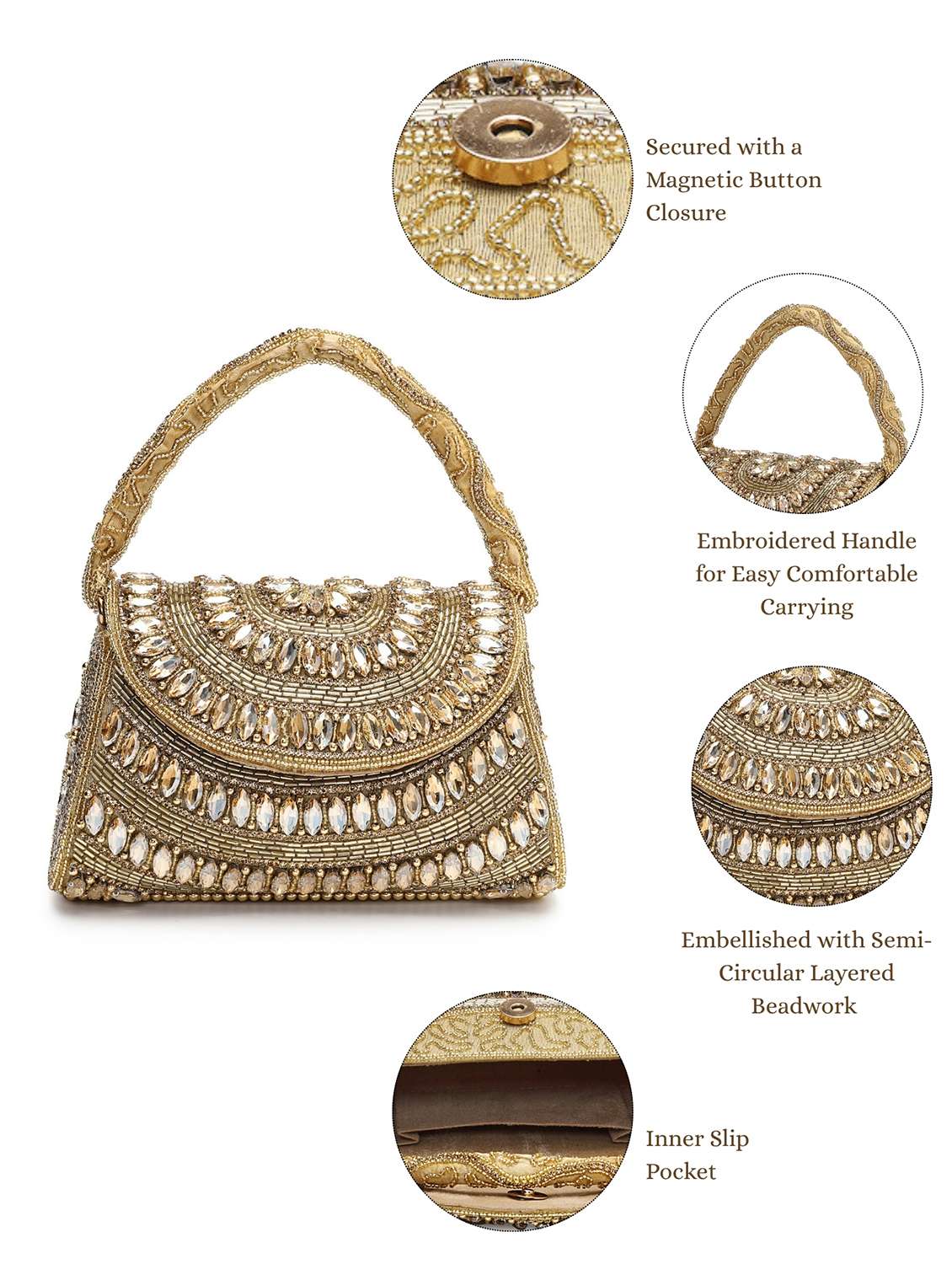 gold embellished party clutch with bead work - 22220158 -  Standard Image - 4